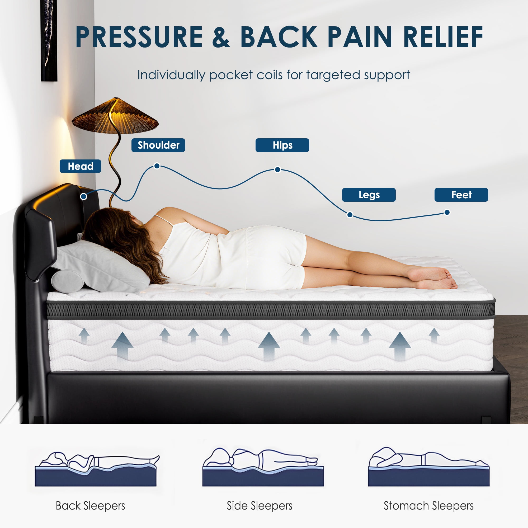 Full Mattress, Holaki 12" Full Bamboo Fiber Cover Memory Foam Mattress in a Box, Individual Pocket Spring Mattress with Pressure‑Relief Comfort for Bedroom, Medium Firm, CertiPUR-US