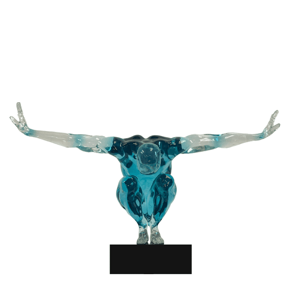 Saluting Man Sculpture // Small Clear Blue Resin