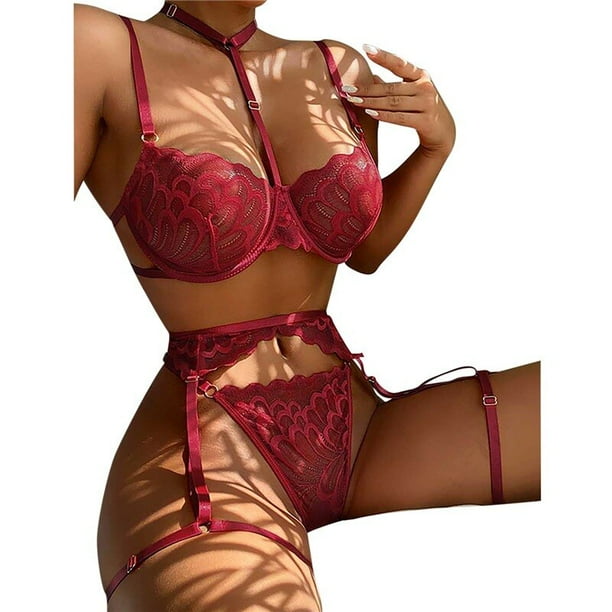 Conjunto de lencería Sexy de encaje para mujer, ropa interior transparente de 2 piezas, bordado erótico, hermoso sujetador y bragas, novedad de 2023