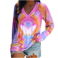 thumbnail image 1 of Camiseta de manga larga estampada con cuello en V suelta informal a la moda para mujer Pompotops gfhjh20922, 1 of 5
