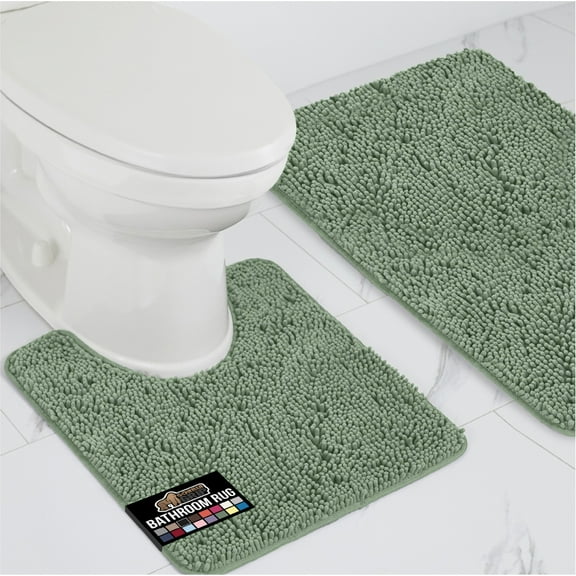 GORILLA GRIP Bathroom Rug and Toilet Base Floor Rugs Set, Quick Dry Plush Chenille, 30x20 Carpet, Sage