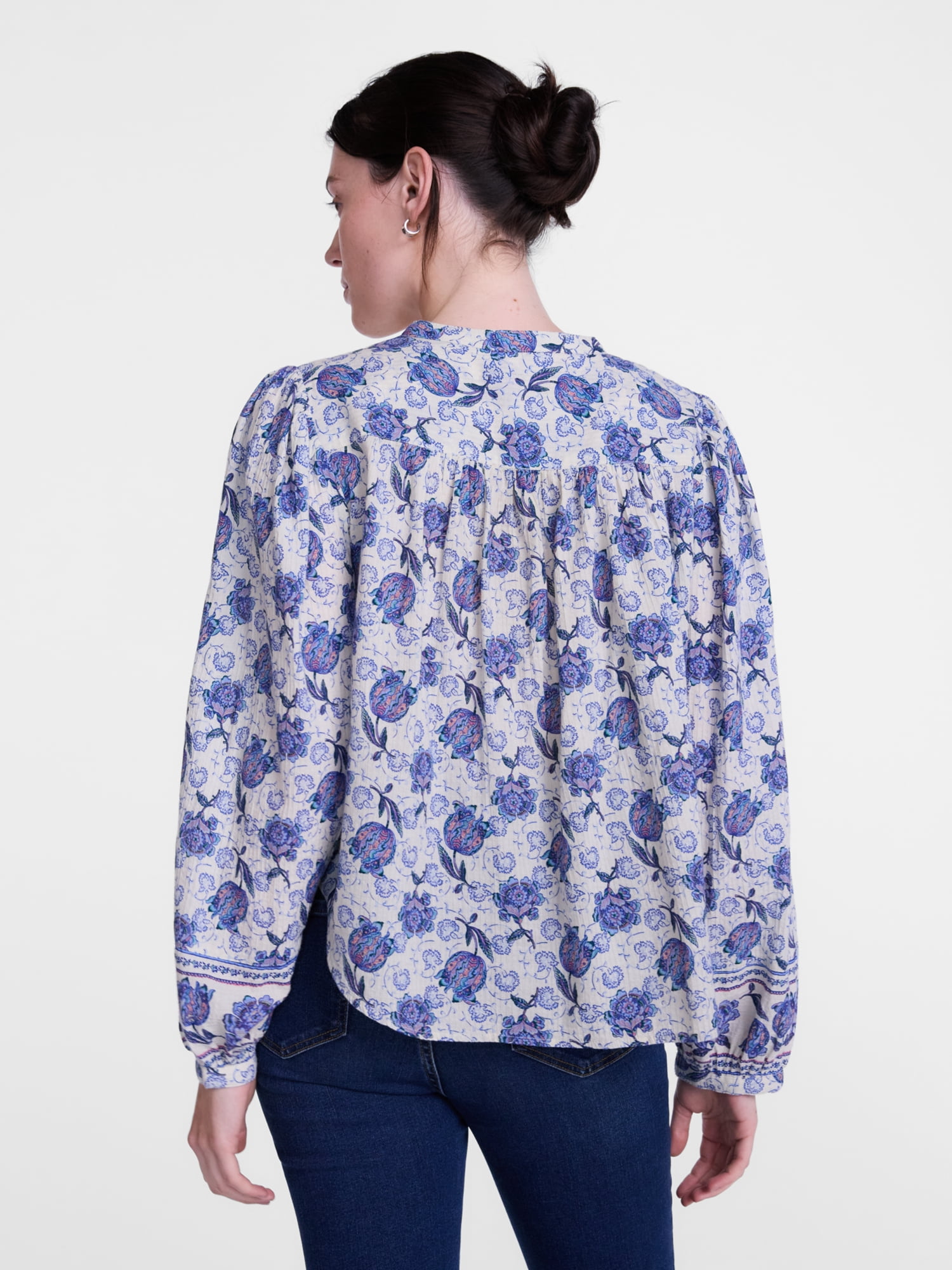 Scenario Women's and Women's Plus Quilted Detail Long Sleeve Top, Sizes XS-4X