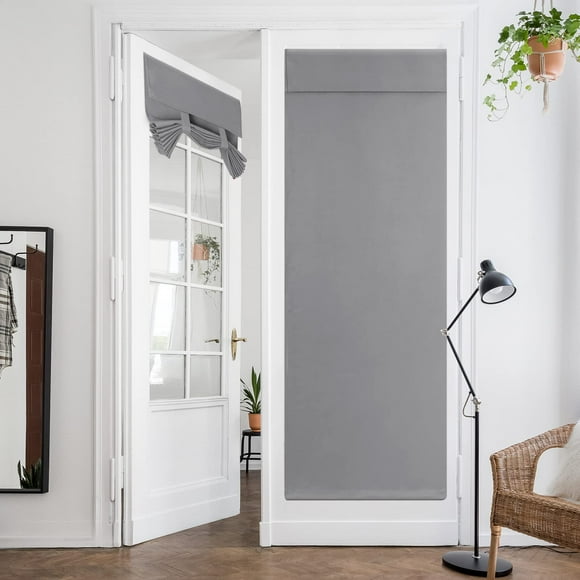 HOMEIDEAS Light Grey French Door Curtains, Privacy Blackout Door Curtains Panel, 26 X 80 French Door Shades for Glass Door, Thermal Insulated Door Window Covering Tie Up Shades for Bedr
