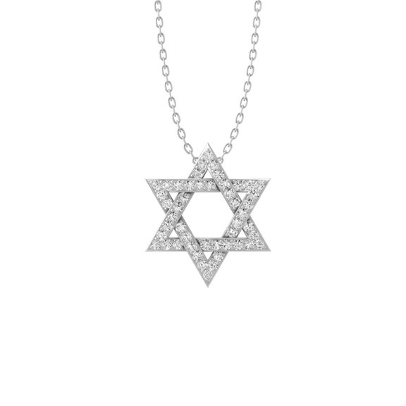 Araiya Fine Jewelry 14k White Gold Round-shape Lab Grown Diamond Star Pendant with Silver Cable Chain Nacklace (1/8 cttw, D-F Color, VS1 Clarity) 18"