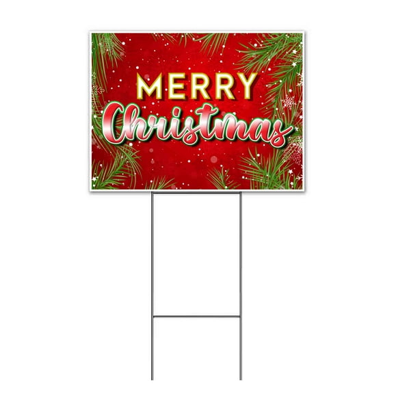 Merry Christmas (18" x 24") Yard Sign, Includes Metal Step Stake