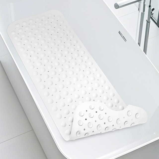 Alfombrilla de bañera WarmSnow, larga, antideslizante, 100 x 40 cm, TPE, color blanco