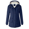 thumbnail image 3 of vdgthytj Fleece Jacket Women Waterproof Full Zip Button Drawstring Hooded Jackets Winter Warm Casual Rain Jacket with Pockets(X-Large,Navy), 3 of 7