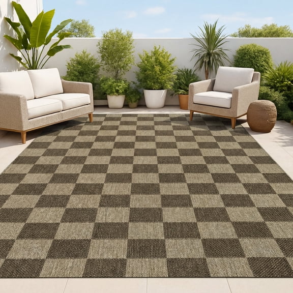 JONATHAN Y FXV200B-4 Mason Smart Jute Geometric Boho Checker Weave Natural/Brown 4 ft. x 6 ft. Indoor/Outdoor Area Rug