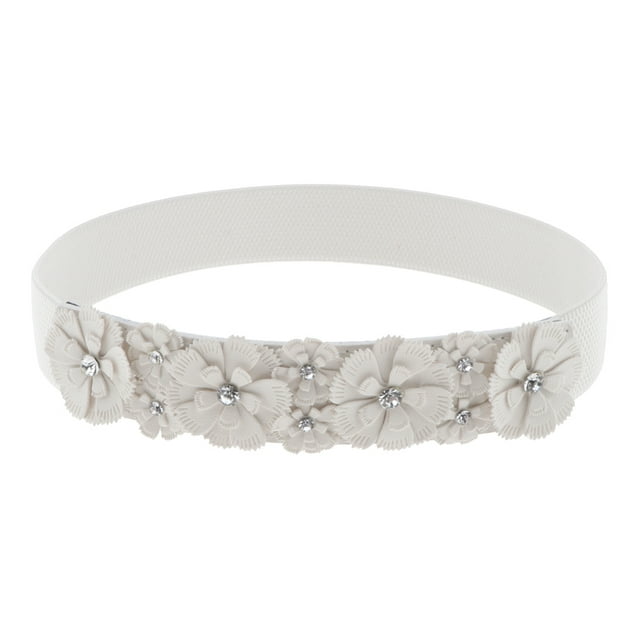 Cinturón elástico elástico a la moda para mujer y niña, cinturón con flores de Color sólido Blanco Yuyangstore Cinturón de cintura elástica para mujer