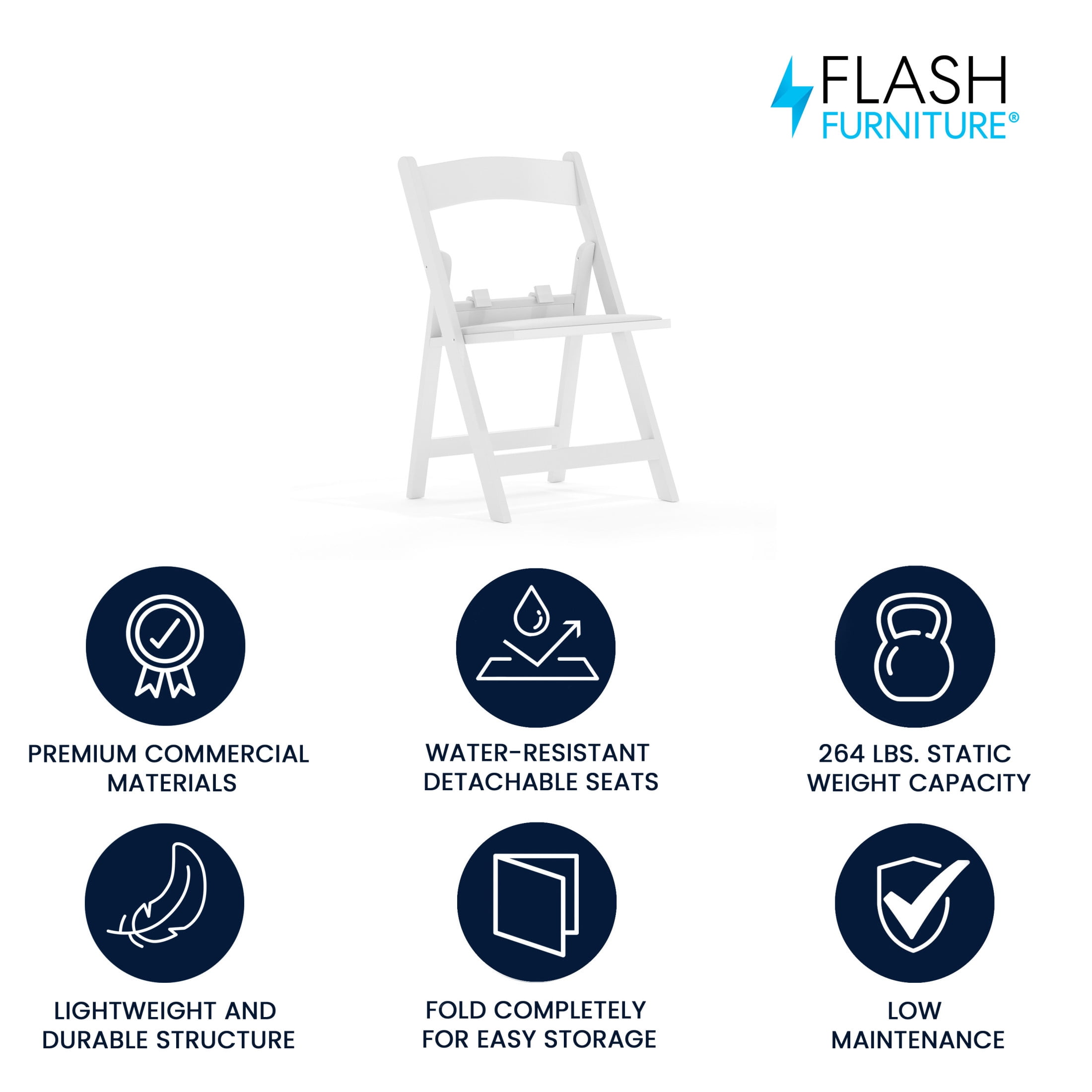 Flash Furniture Kids White Resin Folding Chair with White Vinyl Padded Seat