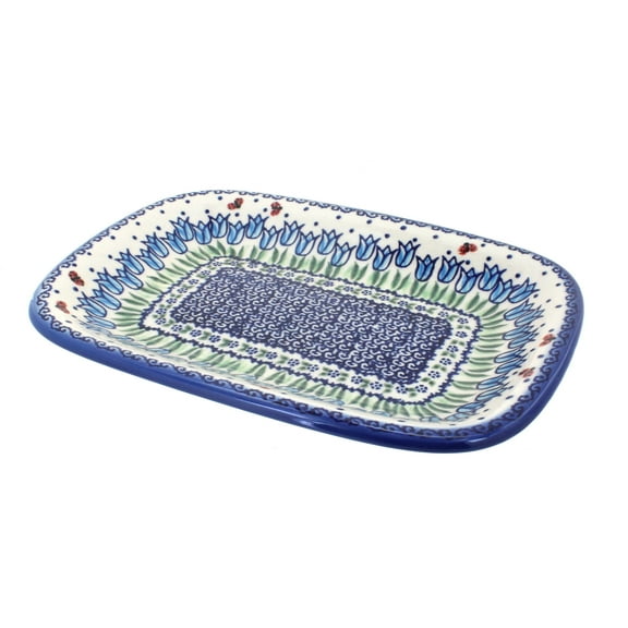 Blue Rose Polish Pottery Garden Tulip Small Rectangular Serving Platter