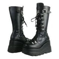 thumbnail image 5 of Gothic Punk Platform Motorcycle Boots for Women Lace-Up and Zipper Round Toe Combat Boot High Platform Mid Calf Wedges Chunky High Heel Boots, 5 of 6