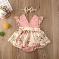 thumbnail image 2 of 2Pcs Bébé Filles Robe Romper Dentelle Manches Floral Impression Romper Respirant V-Cou, 2 of 7