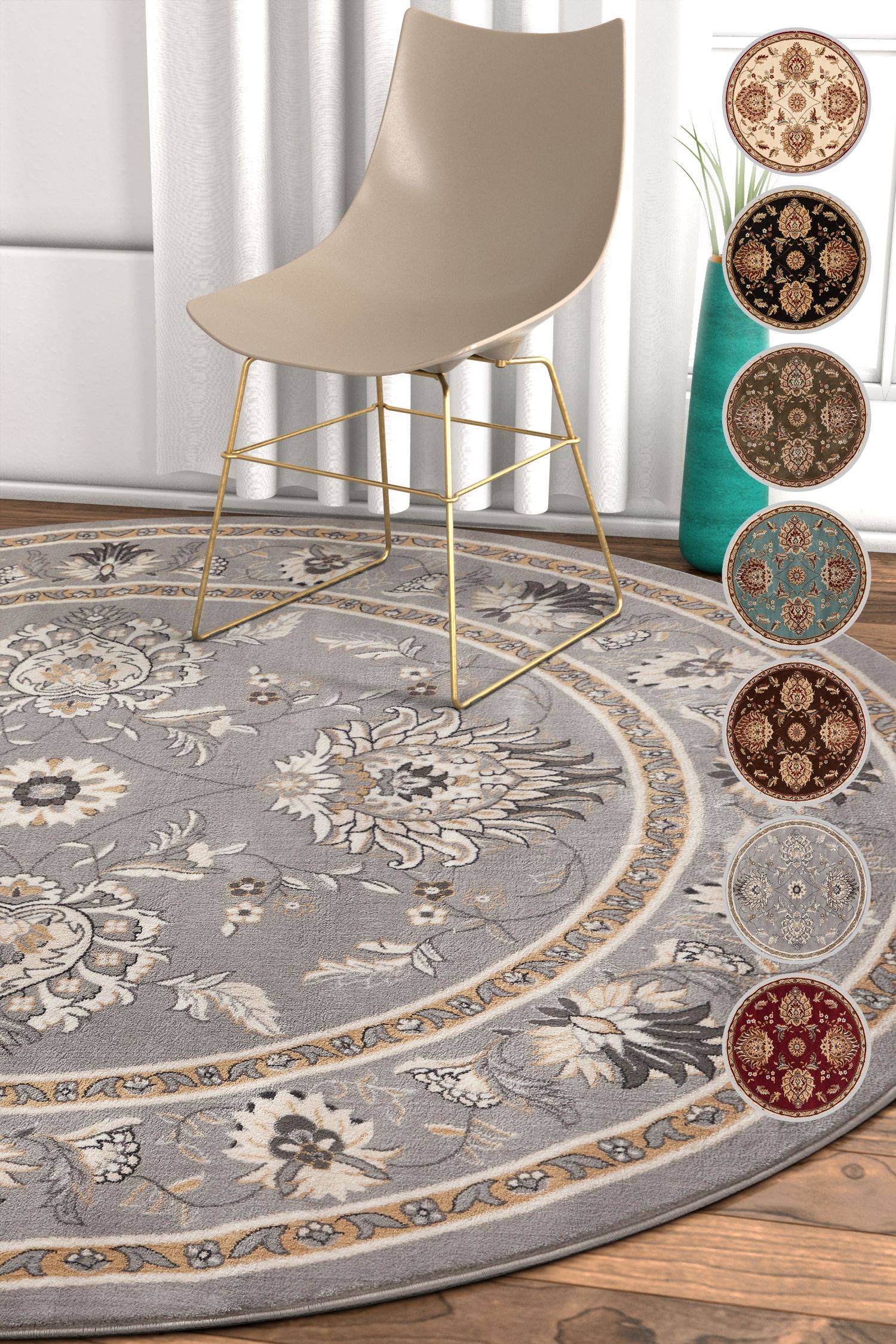 Round foyer christopher modern furniture guy sofa kim bedroom entry decor rotunda glam kardashian interior circular designs entryway opulent interiors Well Woven Sultan Sarouk Grey Oriental 5 Round (5'3" Round) Area Rug