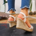 thumbnail image 5 of Rokment Womens Metallic Braided Platform Wedge Dressy Sandals Beach Boho Casual Leather Faux Wooden Chunky High Heel Ankle Strap Dress Pumps for Woman Summer B Size 6, 5 of 7