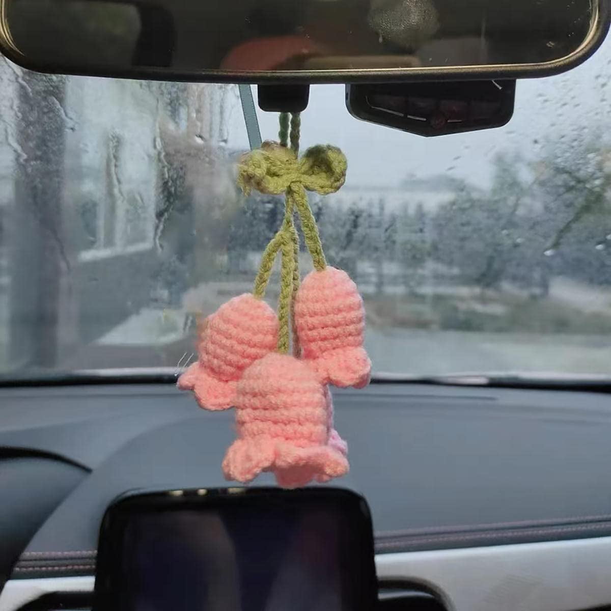 Buy VSSHE Car Decoration,Car Mirror Hanging Accessories Adjustable  Bellflower Hand Knitted Car Pendant Car Charm Cute Car Accessories for  Women Suitable for Key Chains Backpacks Car Accessorie White Online at  desertcartINDIA