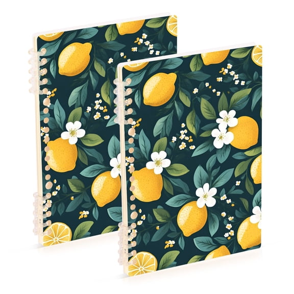 FORMRS 1-Subject Spiral Notebook 8" x 5" College Ruled 60 Refillable Sheet A5 Hard Cover, 2 Pack, Yellow Lemons