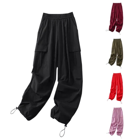 Danhjin Cargo Pants for Women Tapered Stretchy Wide Leg High Waisted Elastic Drawstring Casual Pants Streetwear Travel Hiking Pants