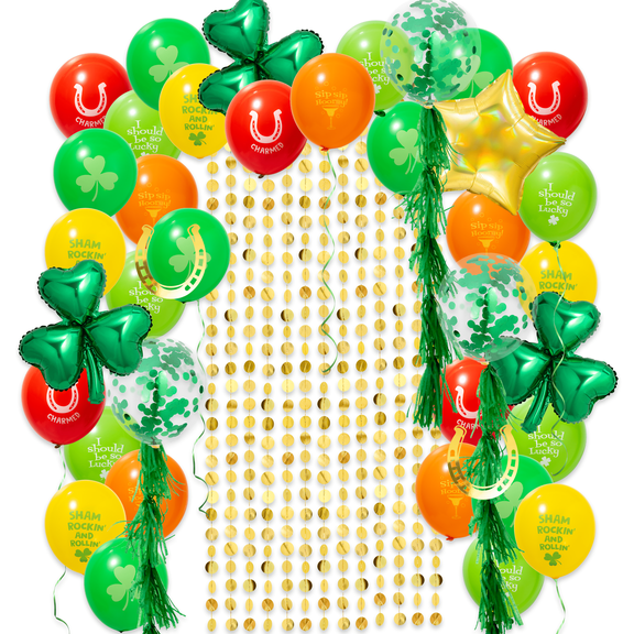 Cheerland Clovers & Rainbow Balloons Gold Garlands, 36 Pcs St. Patrick's Day Decorations