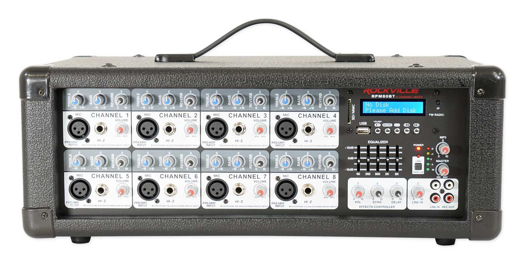 Rockville RPM80BT 2400w Powered 8 Channel Mixer/Amplifier w/Bluetooth/EQ/Effects