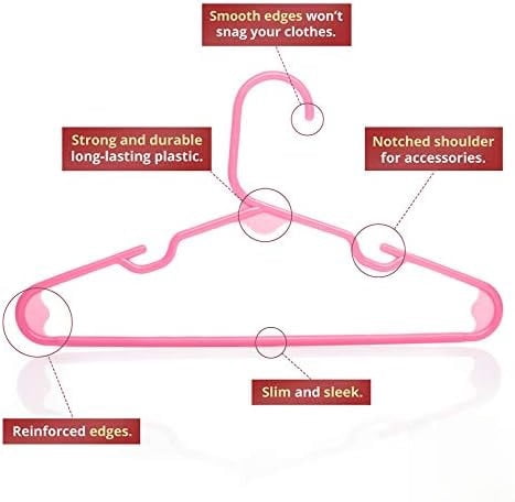 Kids Plastic Hangers, Children's Hangers for Baby, Toddler, and Child Clothes - Everyday Standard Use - Ideal for Boys and Girls Closet, Clothing, Pants, Coats, and More - Pink, 40 Pack