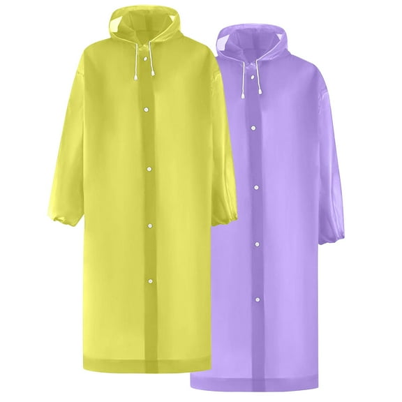 Hvyesh Long Rain Ponchos for Adults EVA Rain Coats Waterproof Unisex Rain Jacket with Hood 2PC