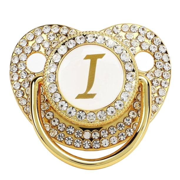Chupete Baby Bling con clip dorado y letra curvada con funda antipolvo para recién nacidos (letra I)