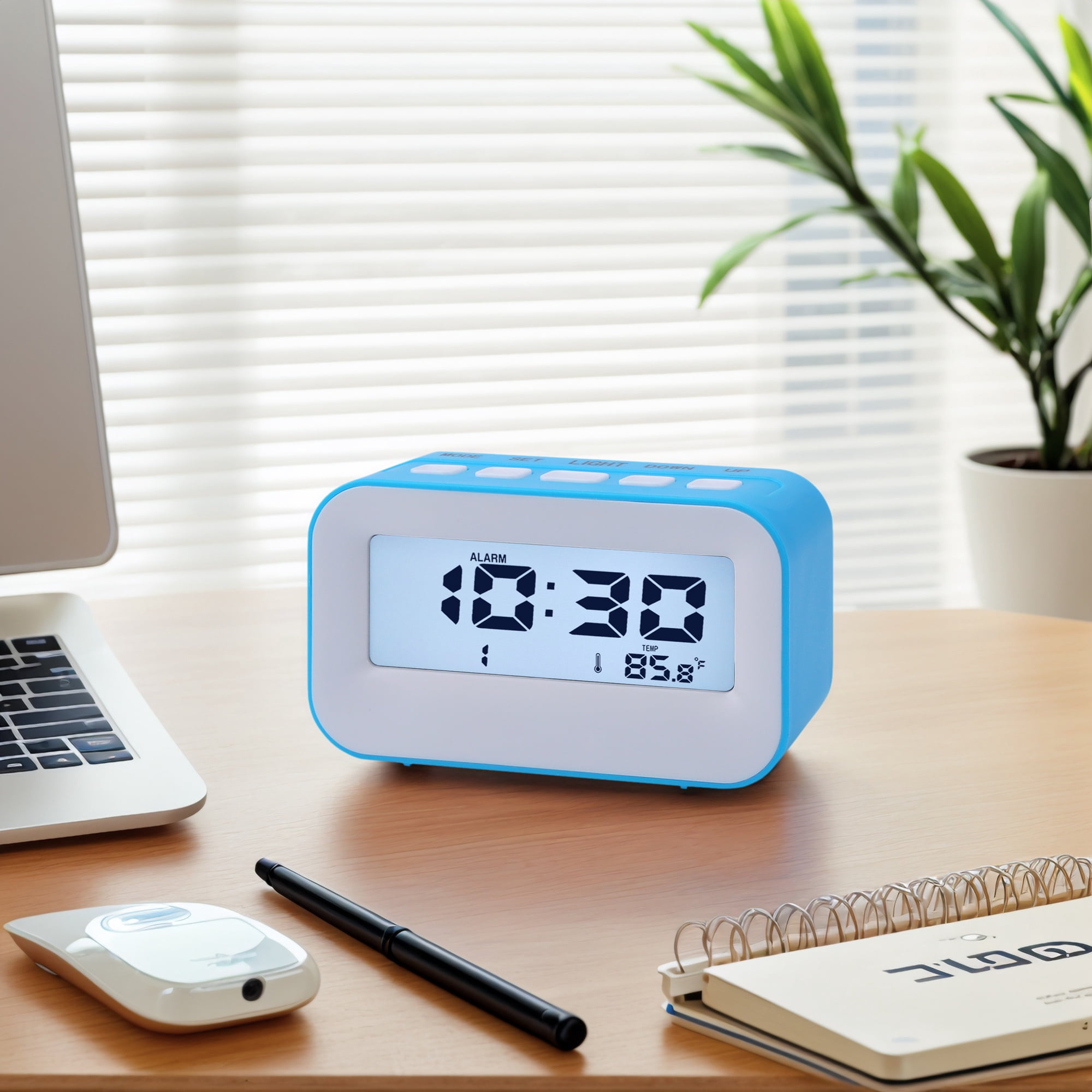 Unique Bargains Electric Alarm Clock with Temperature Display Blue 4.3"L x 1.8"W x 2.4"H