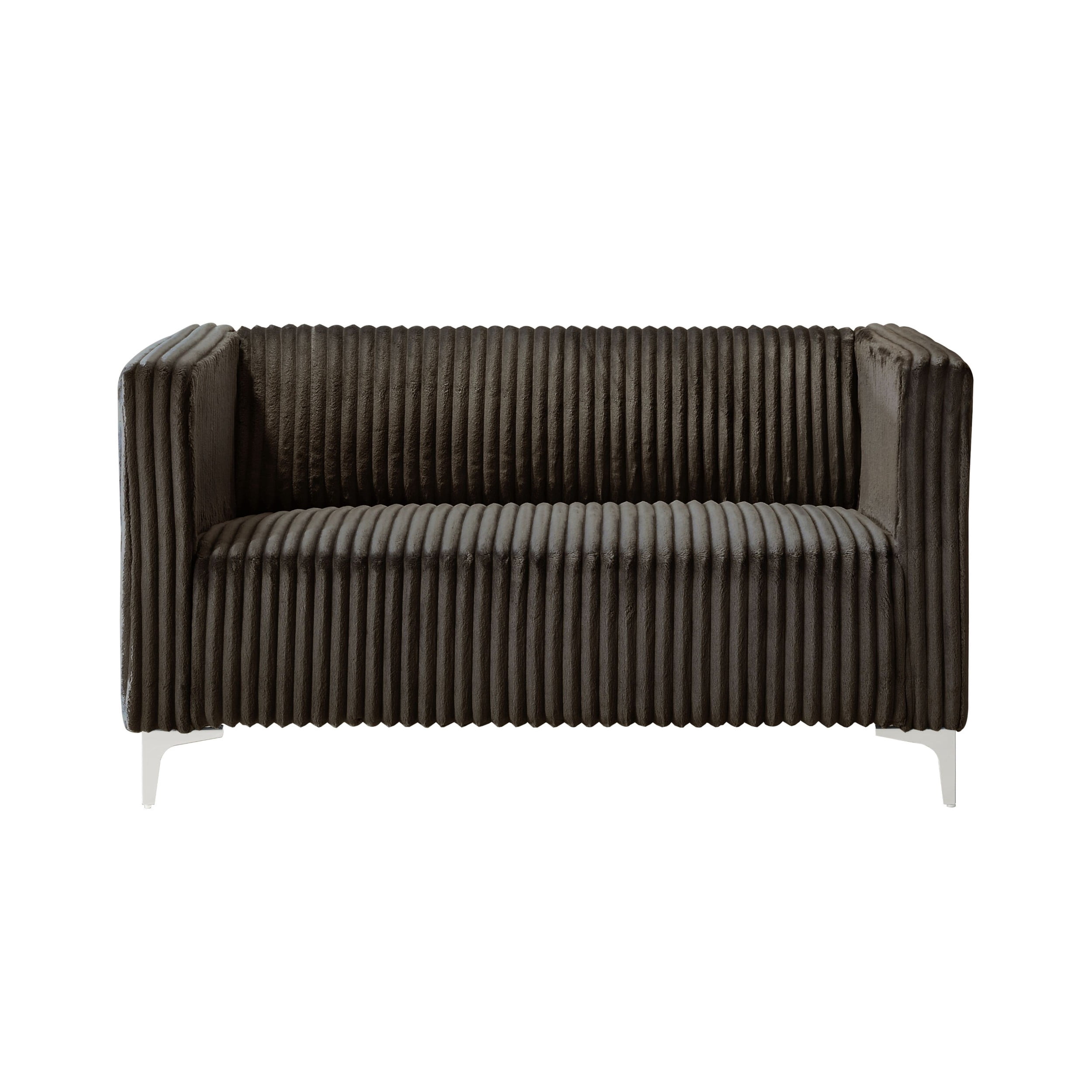 Home Design Gavin 2-Piece Velvet Living Room Set with Loveseat and Sofa, Square Arm Design, Channel Tufted Upholstery, Brown