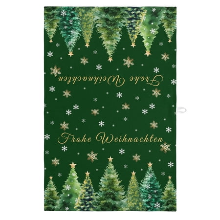 Frohe Weihnachten Kitchen Towels Dish Towel Pack of 1 Christmas Tree Snowflake Winter Green Soft Dish Cloth Set Absorbent Dishcloth for Drying Dishes, Hand Towels 18 x 28 Inches