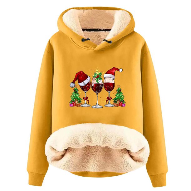 Chaquetas y abrigos casuales con capucha de manga larga para mujer, jersey con capucha de manga larga, top con estampado navideño, abrigo casual, top de poliéster para mujer