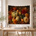 thumbnail image 5 of Autumn Pumpkins and Dahlias on Dark Backdrop, Moody Vintage for Nature Lovers, Classical Still Life Art, Thanksgiving Gift Tapestry Wall Hanging for Living Room and Bedroom, 5 of 7
