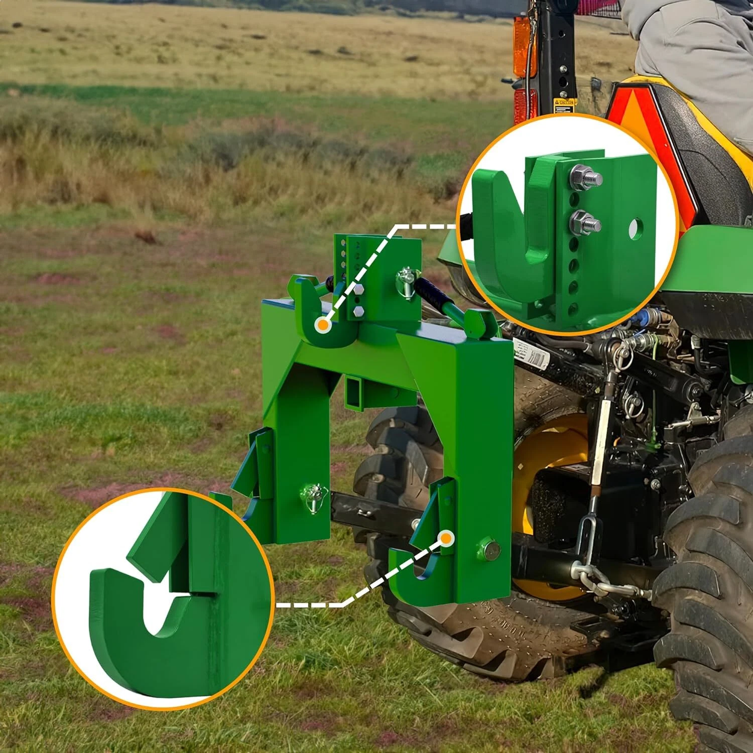 Uforic Category 1 Tractor 3 Point Quick Hitch, 3000 LBS 3-Pt Attachment with 2" Receiver & 5 Adjustable Bolt Positions