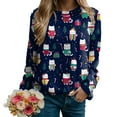 thumbnail image 6 of larppty Christmas Sweatshirts for Women Ugly Christmas Sweatshirts Santa Printed Long Sleeve Oversized Crew Neck Holiday Pullover Tops (Dark Blue, L), 6 of 7