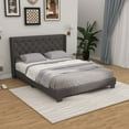 thumbnail image 2 of Costway Queen Size Upholstered Platform Bed Tufted Headboard Mattress Foundation Grey, 2 of 10