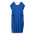 thumbnail image 5 of Women's Plus Size Dresses Summer Casual Loose Pocket Short Sleeve Slits Long Maxi Dress XL-5X Blue, 5 of 5
