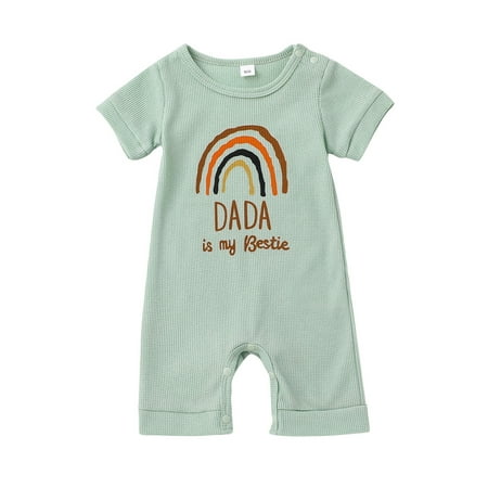 

Nokpsedcb Infant Baby Girl Boy Romper Letter Rainbow Print Crew Neck Short Sleeves with Bottom Snaps Jumpsuit Light Green DADA 0-3 Months