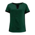 thumbnail image 5 of Gbsyewxs Womens Tops Short Sleeve V Neck Patchwork Breathable Summer T Shirts For Women Dark Green, 5 of 5