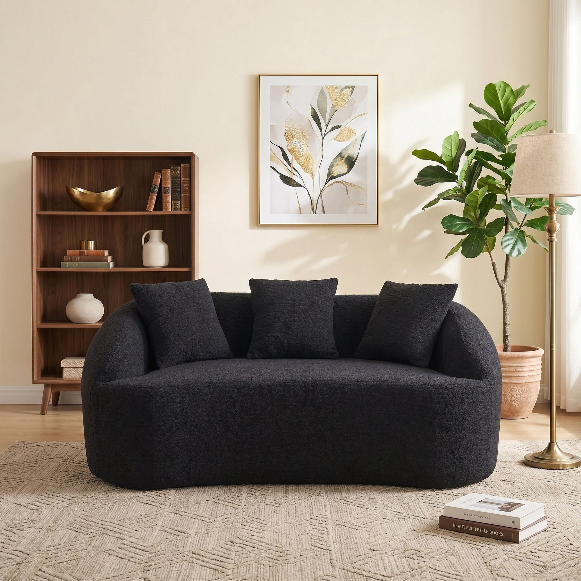 Sailvan Curved Modern Boneless 2-Seater Chenille Sofa Loveseat with 3 Pillows