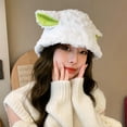 thumbnail image 3 of Naierhg Beanie Bucket Hat Flat Top Adjustable Windproof with Ears Cute Sheep Plush Fisherman Cap Daily WearWhite, 3 of 7