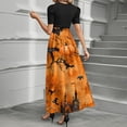 thumbnail image 3 of WTOBBY Women's Elegant Halloween Print Dress Short Sleeve Round Neck Casual Belted Style with Vintage Theme and Comfortable Fit,Orange S, 3 of 3