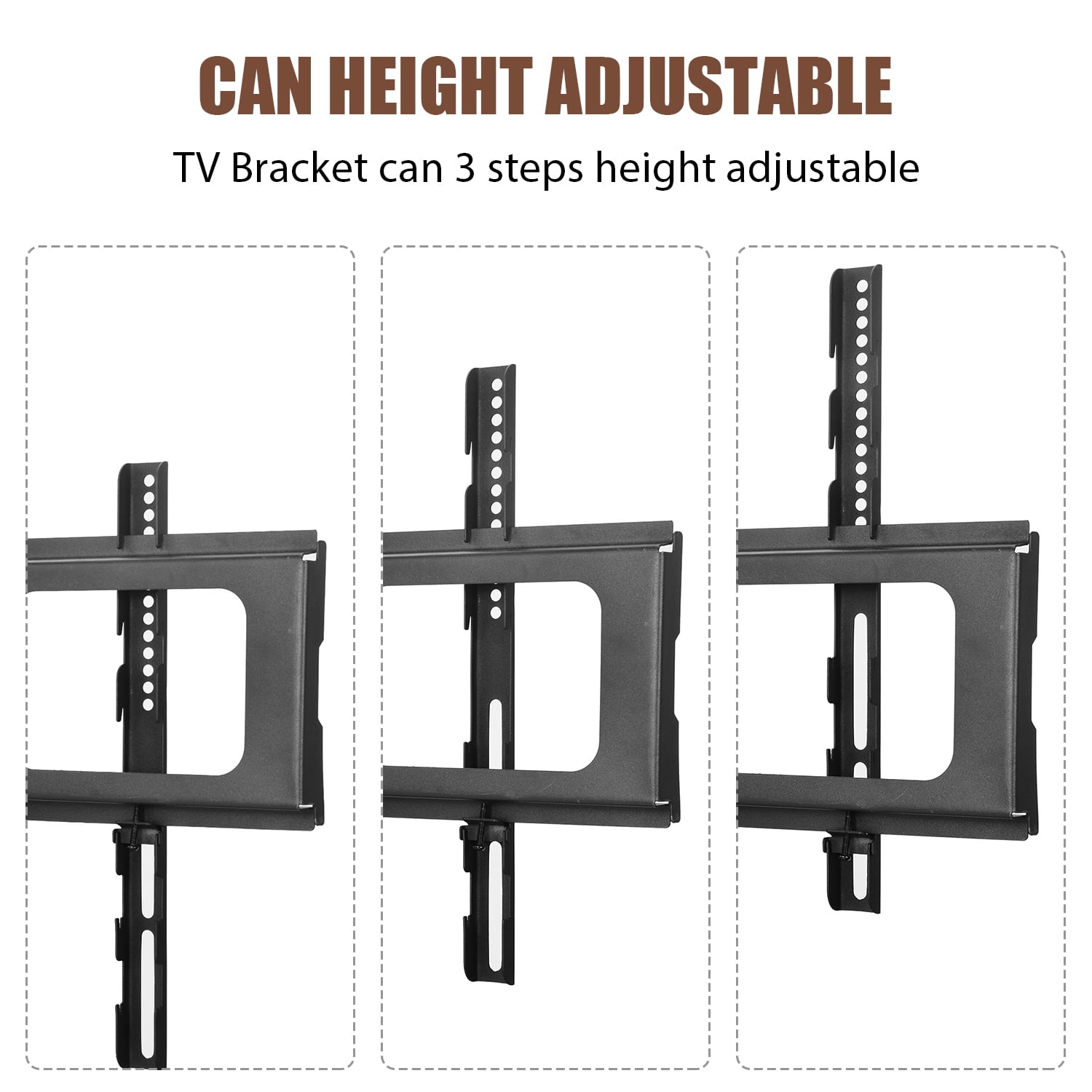 Wooden Storage TV Stand Black Tempered Glass Height Adjustable Universal Swivel Entertainment Center With Mount TV Stand, Rustic Browm