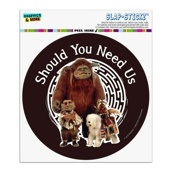 Should You Need Us Labyrinth With Ludo Hoggle and Didymus Automotive Car Window Locker Circle Bumper Sticker