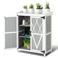 thumbnail image 2 of Waterproof Outdoor Storage Cabinet, Wooden Potting Bench Table with 2 Removable Shelves, Galvanized Metal Tabletop, Garden Work Station for Backyard, Patio, Lawn, 2 of 8