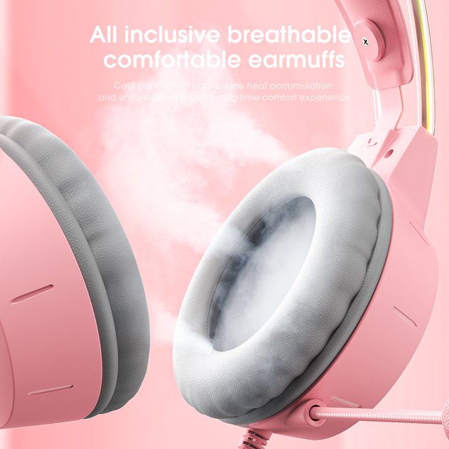 Audífonos para juegos RGB USB de 3,5 mm con cable omnidireccionales con micrófono (rosa)