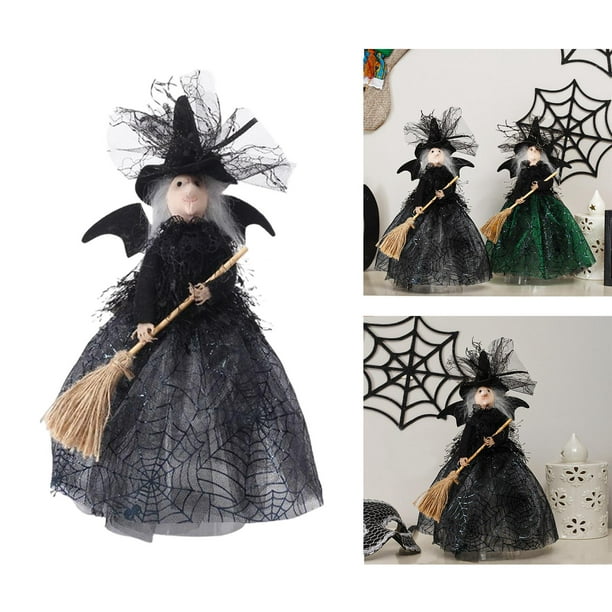 Dioche Décoration de sorcière Poupée de sorcière de décoration d'halloween,  vêtue d'une jupe vaporeuse avec deco suspendre Vert
