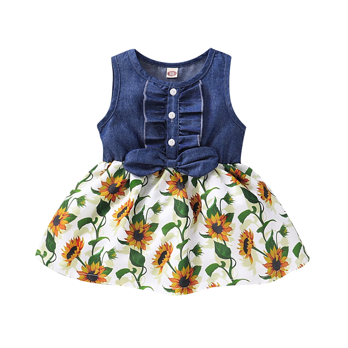 Toddler Girl Sunflower Dress Sleeveless Denim Top Sunflower Print Tutu Dress Princess Summer Outfits 
