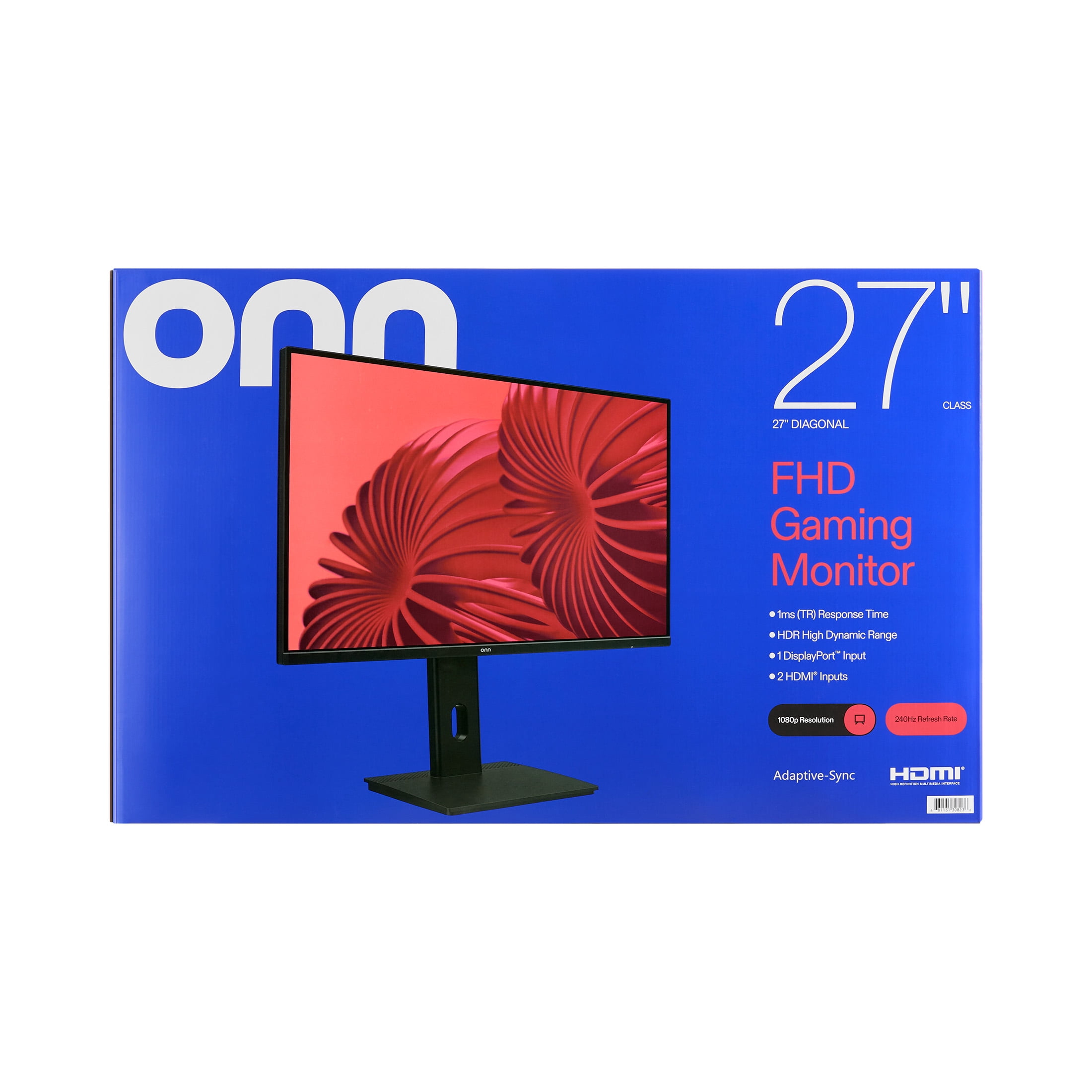 onn 27" FHD (1920 x 1080p) 240Hz 1ms AMD FreeSync Gaming Monitor with Cables, Black