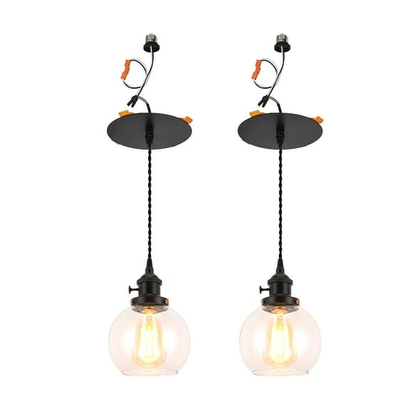 KAYYELAMP Black Base White Glass Ball Shade 2 Pcs Recessed Light Conversion Kit for E26 Recessed Mount Cans Hanging Light Vintage Design for Kitchen Corridor Office(No Bulb)