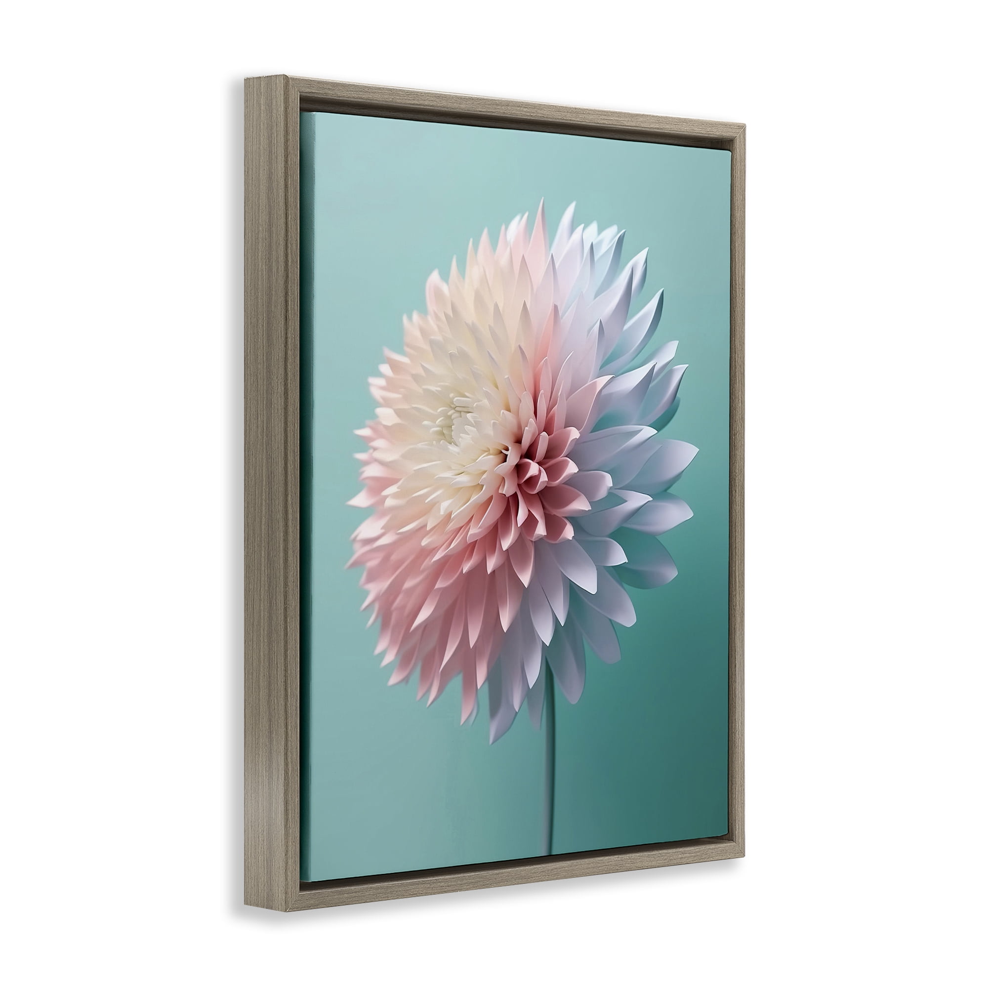 Stupell Industries Detailed Dahlia on Blue Plants & Flowers Photography Brown Floater Framed Canvas Art Print Wall Art, 17 x 21